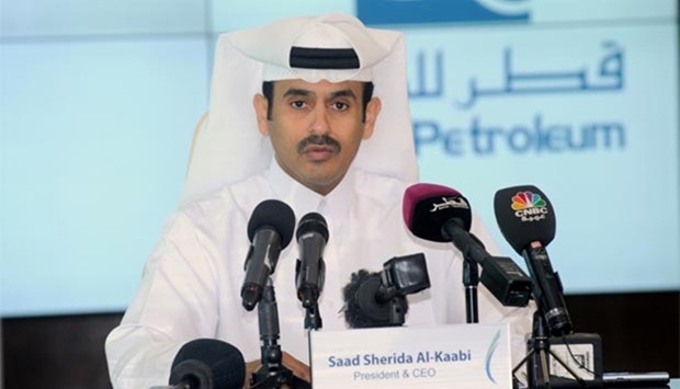 QP President & CEO Saad Sherida al-Kaabi addressing a press conference at the Qatar Petroleum headquarters on Monday. Picture: Shemeer Rasheed