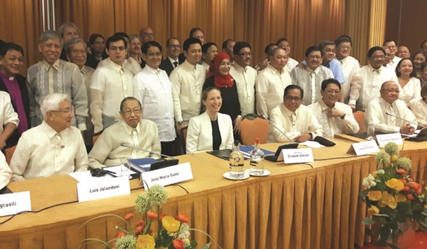 (From left) National Democratic Frontu2019s (NDF) Senior adviser, Luis Jalandoni; founder of the Filipino Communist Party and NDFu2019s Chief Political Consultant, Jose Maria Sison; Norwegian Special Envoy, Elisabeth Slattum; Philippinesu2019 Presidential Advisers on the Peace Process Jesus G Dureza and Silvestre H Bello III take part in a meeting as part of the peace talks between the Government of the Philippines (GRP) and the NDF organised by the Dutch government in Noordwijk aan Zee yesterday.