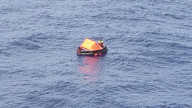Handout photo released by the Uruguayanu2019s Army public relations office showing a lifeboat with two survivors from the distressed freighter, Stella Daisy that sunk off the coast of Uruguay. Two Filipino sailors were rescued Saturday.