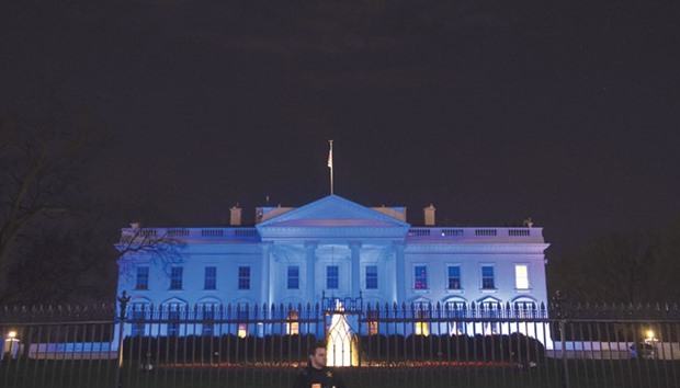 The White House is lit in blue in honour of World Autism Awareness Day in Washington.