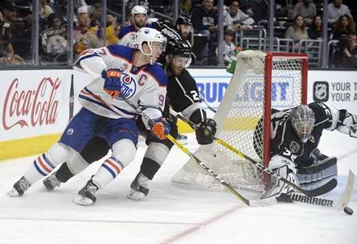 Action during the match between Edmonton Oilers and Los Angeles Kings during the third period at Staples Center.