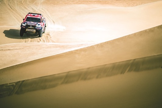 Qataru2019s Nasser al-Attiyah in action yesterday.