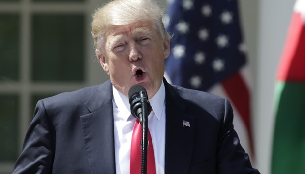 US President Donald Trump speaks about the gas attack in Syria during a joint news conference with Jordan's King Abdullah II in the Rose Garden at the White House in Washington, US