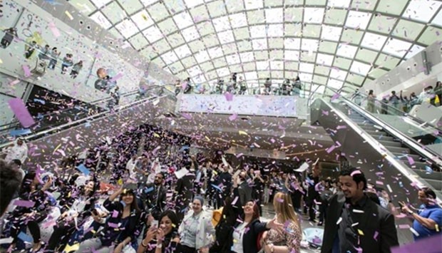 Confetti rains down on the atrium of Doha Festival City after the official opening.