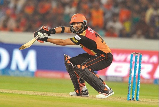 Sunrisers Hyderabadu2019s Yuvraj Singh made 62 from just 27 balls against Royal Challengers Bangalore during the Indian Premier League in Hyderabad. (AFP)