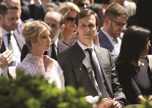Ivanka Trump and her husband attend a news conference at the White House in Washington.