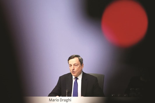 Mario Draghi speaks during a news conference to announce the banku2019s interest rate decision at the ECB headquarters in Frankfurt on March 9. Speaking in the city, the ECB president yesterday sought to quash the idea that policy makers will begin tightening policy sooner than planned.