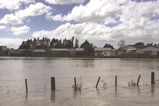Floodwaters in the town of Edgecumbe on the North Island of New Zealand.