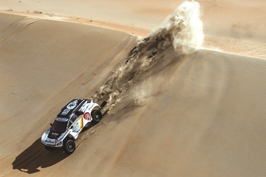 The UAEu2019s Sheikh Khalid al-Qassimi in action on way to victory in the Abu Dhabi Desert Challenge yesterday.