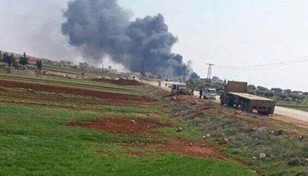 Smoke rising after the plane crashed in Turkey  near the border with Syria.
