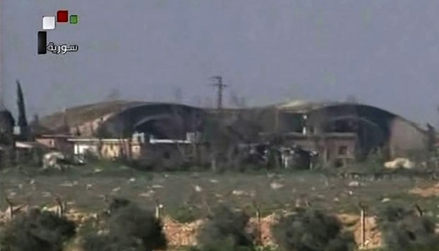An image grab taken from the state-run Syrian news channel reportedly shows a view of the Shayrat (,ash-Shairat,) airfield at the Syrian government forces military base, southeast of the central and third largest Syrian city of Homs.
