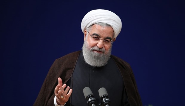 Iranian President Hassan Rouhani  speaking during a conference in Tehran
