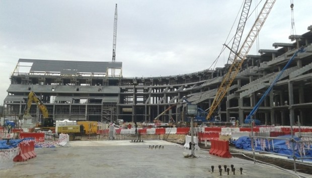 A view of the under construction Al Bayt Stadium.