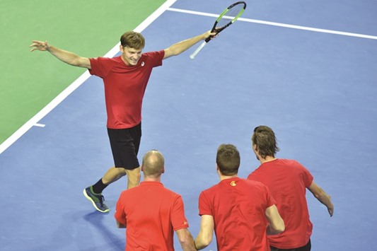 Belgiumu2019s David Goffin reacts after winning his singles match against Italyu2019s Paolo Lorenzi. (Reuters)