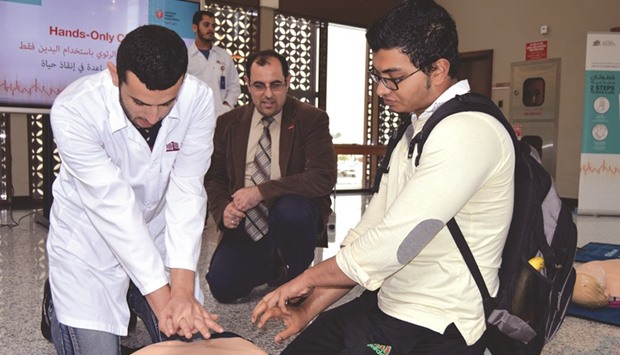 A CPR practice session.