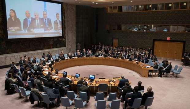 The United Nations Security Council meets on threats to international peace and security and the situation in the Middle East April 9, 2018 in New York.