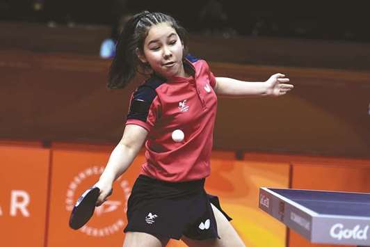 Walesu2019s Anna Hursey hits a return against Malaysiau2019s Li Sian Alice Chang during their singles table tennis game at the 2018 Gold Coast Commonwealth Games at the Oxenford Studios venue in Gold Coast yesterday. (AFP)