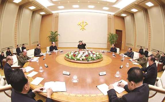North Korean leader Kim Jong-un attending the Political Bureau of the Central Committee of the Workersu2019 Party of Korea in Pyongyang.