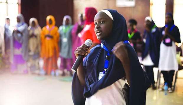 A 2018 WISE Awards finalist from the Safe Space for Girls project during the campaign rehearsal.