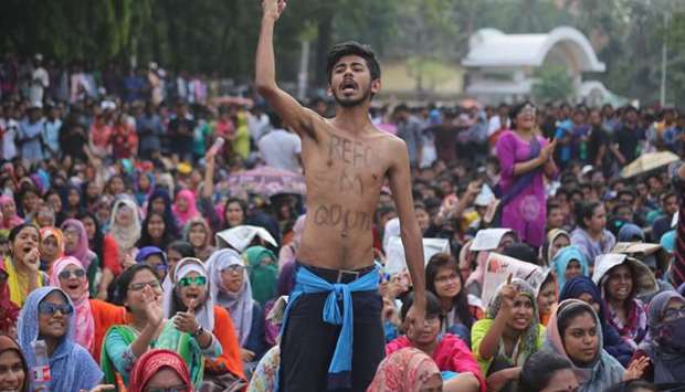 Bangladeshi students gather for a protest against quotas for certain groups of people in government jobs in Dhaka. AFP