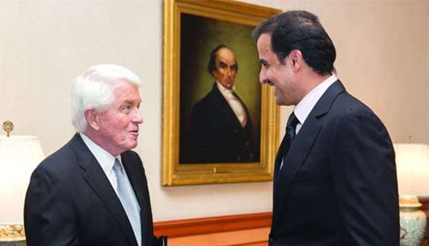 His Highness the Emir Sheikh Tamim bin Hamad al-Thani with President and Board Chairman of the Chamber of Commerce of the USA Thomas  Donohue.