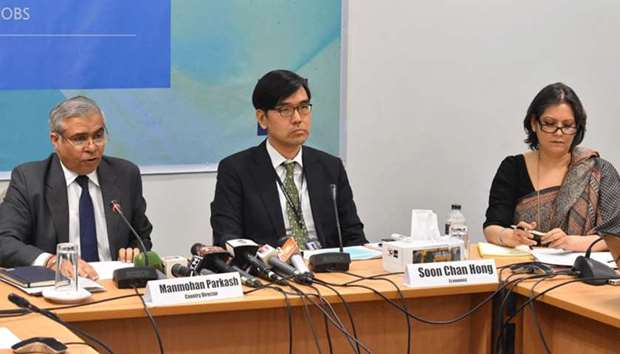 Asian Development Bank officials brief journalists on ADBu2019s view on Bangladesh economic growth in Dhaka. The Asian Development Bank (ADB) is forecasting the Bangladesh economy to expand by 7% in the 2018-2019 fiscal (July 2018-June 2019), reflecting moderation from last year, as agriculture and services growth slows.