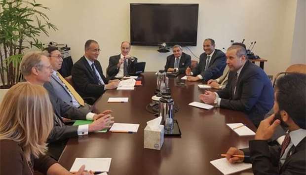 HE Sheikh Ahmed bin Jassim bin Mohamed al-Thani and the Qatari delegation in talks with IMF team led by Tao Zhang in Washington, DC recently.