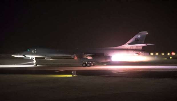 US Air Force Central Command photo of a U.S. Air Force B-1B Lancer in Doha