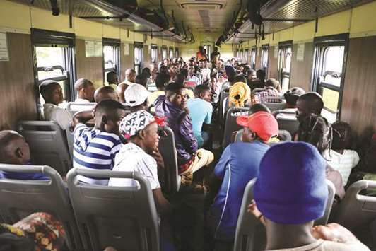 Passengers travel on the Nampula-Cuamba train in northern Mozambique.
