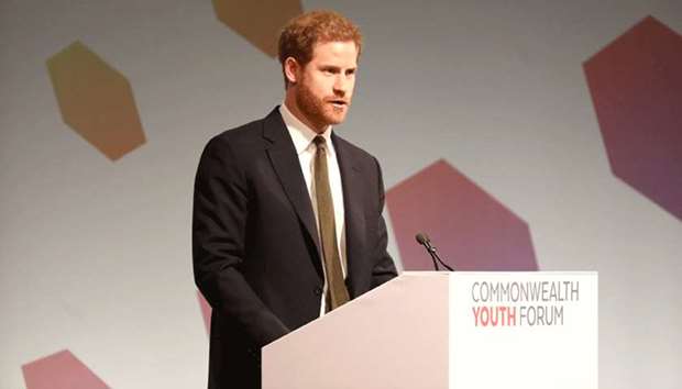 Prince Harry attends a Youth Forum on the sidelines of the Commonwealth Heads of Government Meeting (CHOGM) in London yesterday.
