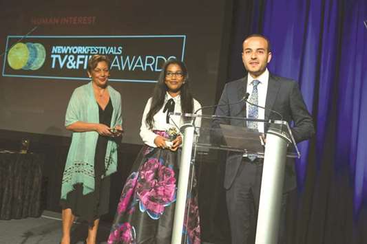 The award was received by Yousif al-Fara, Salma Abdulla and Pamela Pearce on behalf of Al Jazeerau2019s marketing department.