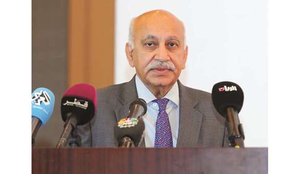 Indiau2019s Minister of State for Foreign Affairs M J Akbar addressing the  Qatar-India Business and Investment Conference at Rotana City Centre Hotel  in Doha yesterday. PICTURES: Ram Chand