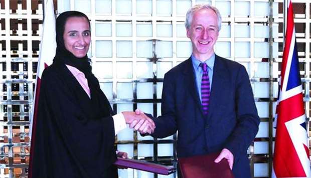 Qatar Foundation vice chairperson and CEO HE Sheikha Hind bint Hamad al-Thani and the British Library chief executive Roly Keating after signing the agreement on Tuesday.