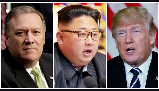 US Secretary of State nominee and CIA Director Mike Pompeo (L) became the most senior US official known to have met North Korean leader Kim Jong Un (C) when he visited Pyongyang at the end of March to discuss a planned summit with US President Donald Trump (R)
