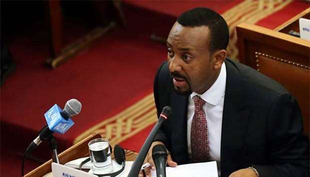 Ethiopia's newly elected Prime Minister Abiy Ahmed addresses the members of parliament inside the House of Peoples' Representatives in Addis Ababa on Thursday.