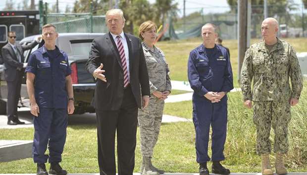 US President Donald Trump speaks to reporters during a visit to Joint Interagency Task Force South at Naval Air Station Key West yesterday.