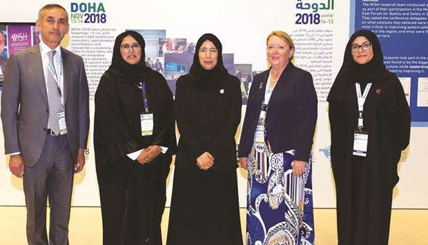 HE Dr Hanan Mohamed al-Kuwari with officials at the launch of u2018Nursing Now Qataru2019.