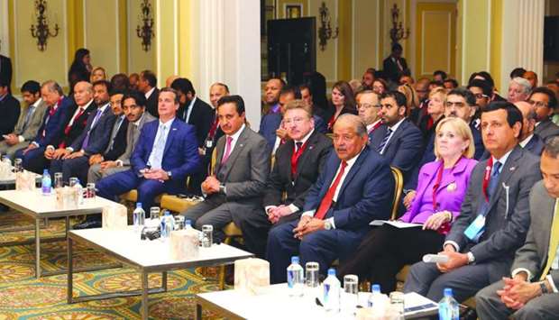 Sheikh Khalifa joins other dignitaries from Qatar during a forum held in Washington, DC.