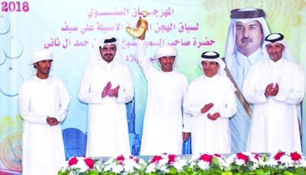HE Sheikh Joaan awarded the silver blade to Hassan Mohamed al-Oqail after his camel Mansoura won the main race for camels aged five years. The silver dagger went to Fahd Mohamed al-Dosari after his camel won the second race.