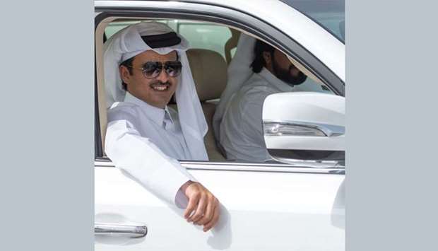 His Highness the Emir Sheikh Tamim bin Hamad al-Thani attended parts of the races dedicated to tribes members on day eight of the annual Arabian Camel Racing Festival for the sword of HH the Emir at Al Shahaniya racetrack.