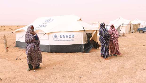 Libyan women displaced from the town of Tawergha are seen at a camp in the Garart Al-Gatef.