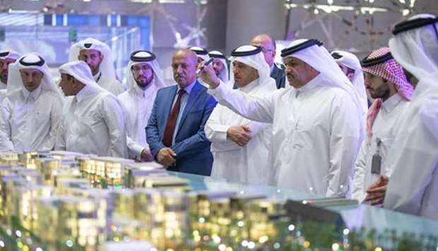HE the Prime Minister and Interior Minister Sheikh Abdullah bin Nasser bin Khalifa al-Thani visiting one of the pavilions at Cityscape Qatar on Sunday.