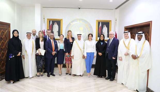 HE the Advisory Council Speaker Ahmed bin Abdullah bin Zaid al-Mahmoud and other Council members with the visiting delegation.
