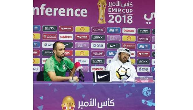 Al Ahli coach Youssef Ahmed (right) and defender Hadi al-Masri addresses a press conference yesterday. PICTURE: Anas Khalid