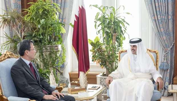 His Highness the Emir Sheikh Tamim bin Hamad al-Thani met yesterday at the Emiri Diwan with the outgoing ambassador of the Republic of Korea to Qatar, Park Heung Kyeong. The Emir wished the ambassador success in his future assignments and relations between the two countries further progress. For his part, the ambassador expressed thanks and appreciation to His Highness the Emir and the State's officials for their co-operation which contributed to the success of his duties in the country.