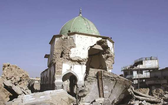 A view of the destroyed Al-Nuri mosque is seen in the old city of Mosul in northern Iraq, yesterday.
