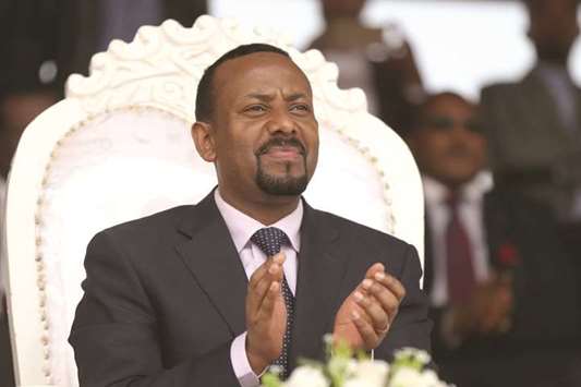 Ethiopiau2019s newly elected Prime minister Abiy Ahmed attends a rally during his visit to Ambo in the Oromiya region, Ethiopia on April 11.