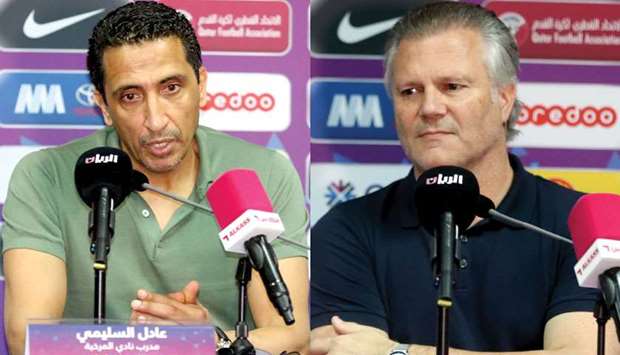 Markhiya coach Adel al-Sellimi and Al Shamal coach Silvio Diliberto.
