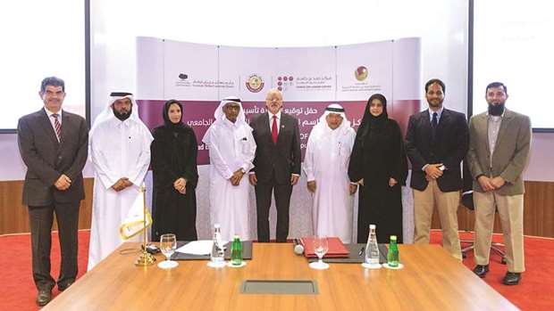 Officials of CMU-Q, Jassim & Hamad Bin Jassim Charitable Foundation and other dignitaries at the MoU signing.