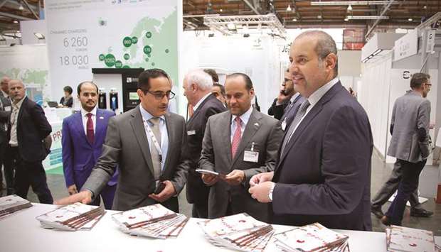 HE the Minister of Economy and Commerce Sheikh Ahmed bin Jassim bin Mohamed al-Thani and Qataru2019s ambassador to Germany Sheikh Saud bin Abdulrahman al-Thani touring the Qatar pavilion at Hanover International Industrial Fair 2018, which runs until April 27.